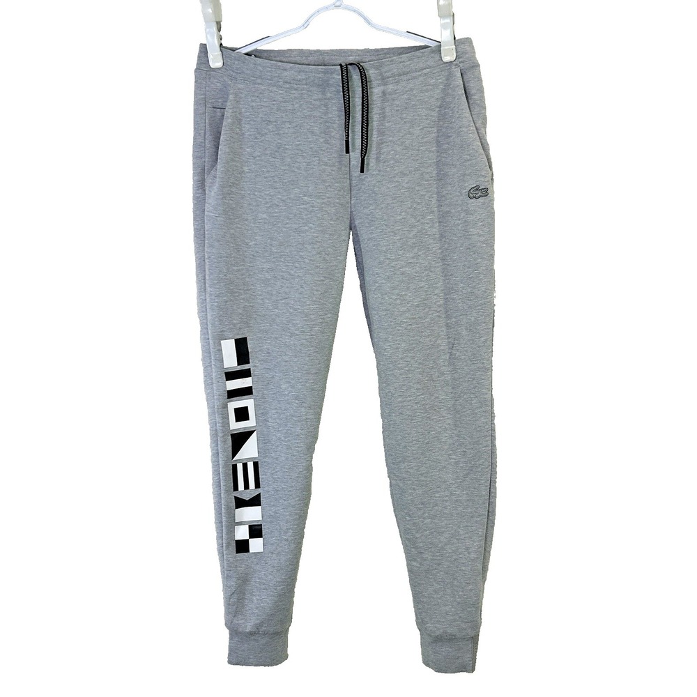 Lacoste Grey Reflective Elastic Waist Tapered Stretch Men's‎ Jogger Pants (M)